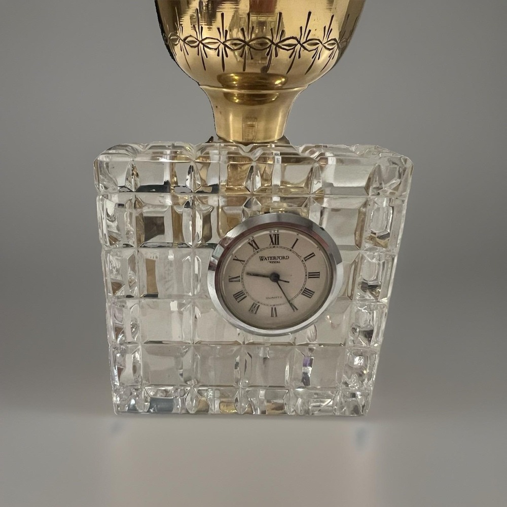 Vintage Waterford Crystal Square Bevel Edge Small Desk Clock Made in Ireland